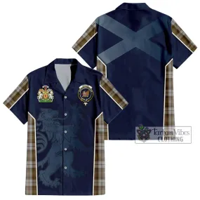 Baillie Dress Tartan Short Sleeve Button Shirt with Family Crest and Lion Rampant Vibes Sport Style