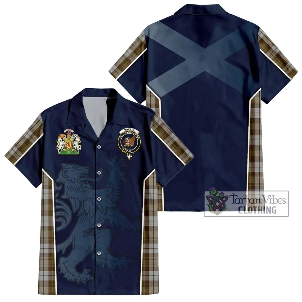 Baillie Dress Tartan Short Sleeve Button Shirt with Family Crest and Lion Rampant Vibes Sport Style