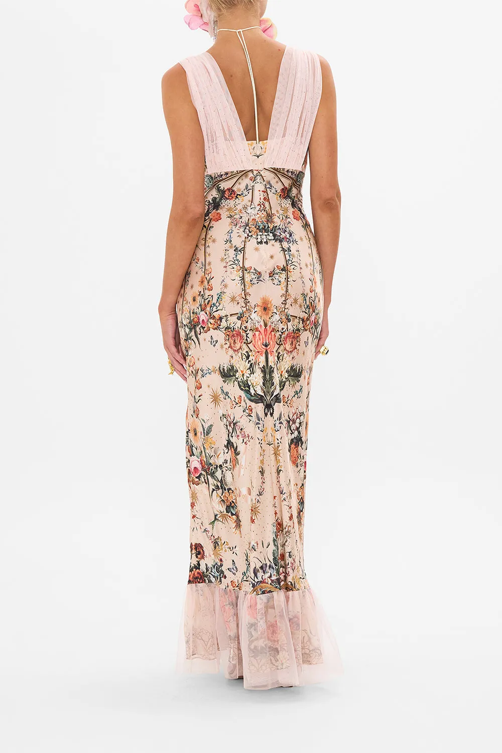 BIAS DRESS WITH MESH OVERLAY ROSE GARDEN REVOLUTION