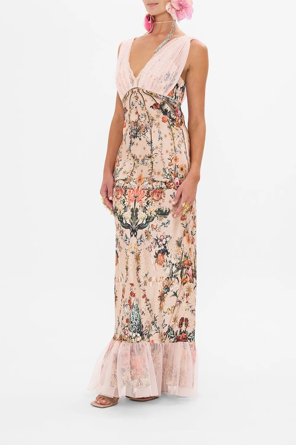 BIAS DRESS WITH MESH OVERLAY ROSE GARDEN REVOLUTION
