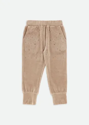 Bijou Crystal Velour Jogger Sand