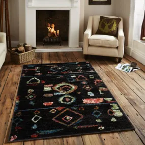Black Abstract Rug - Rainbow