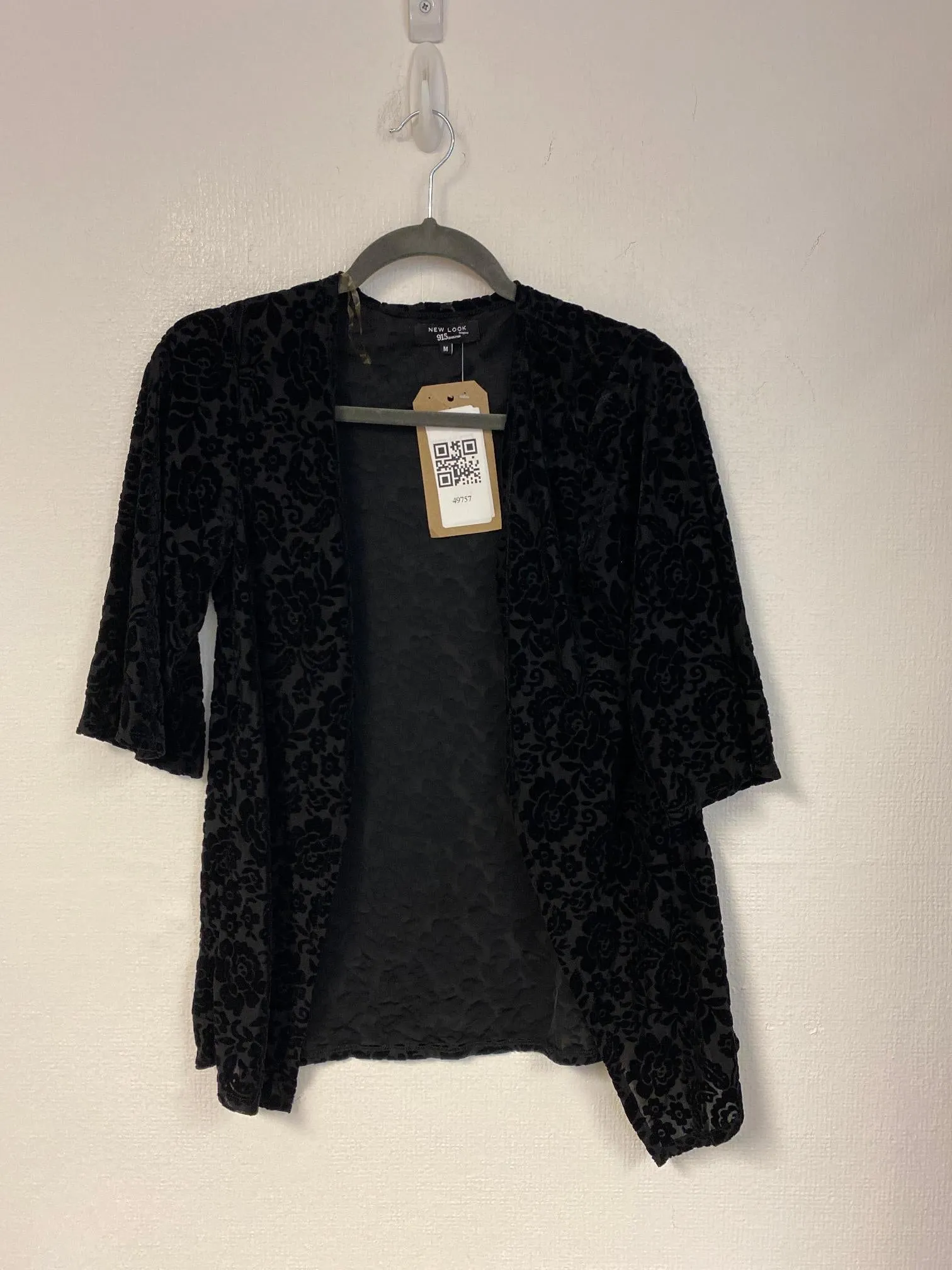 Black brocade velvet  kimono, New Look, Size 10 (Polyester, Nylon, Elastane)