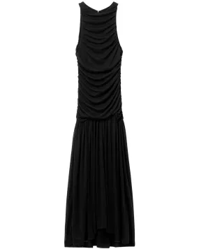 Black Evidente Shoulder Ruched Black Maxi Dress