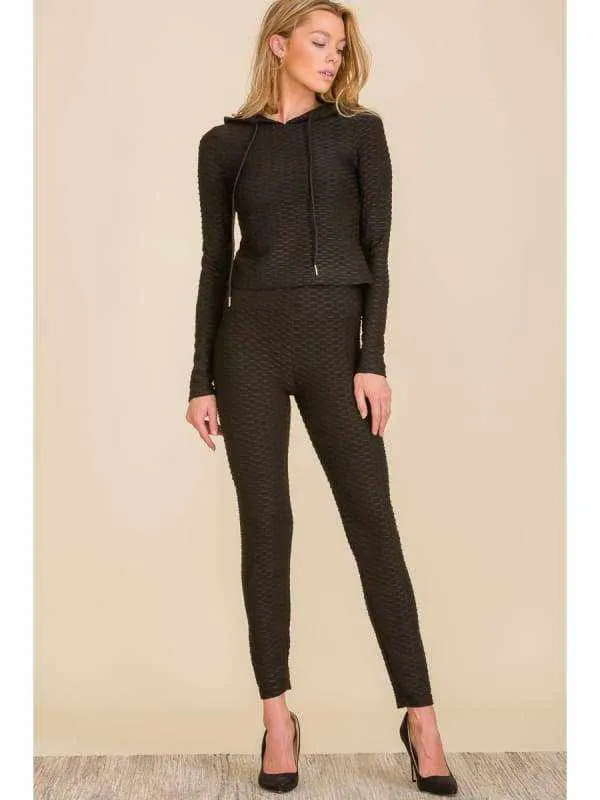 Black Pullover Hoodie Brazil Two-Piece Set