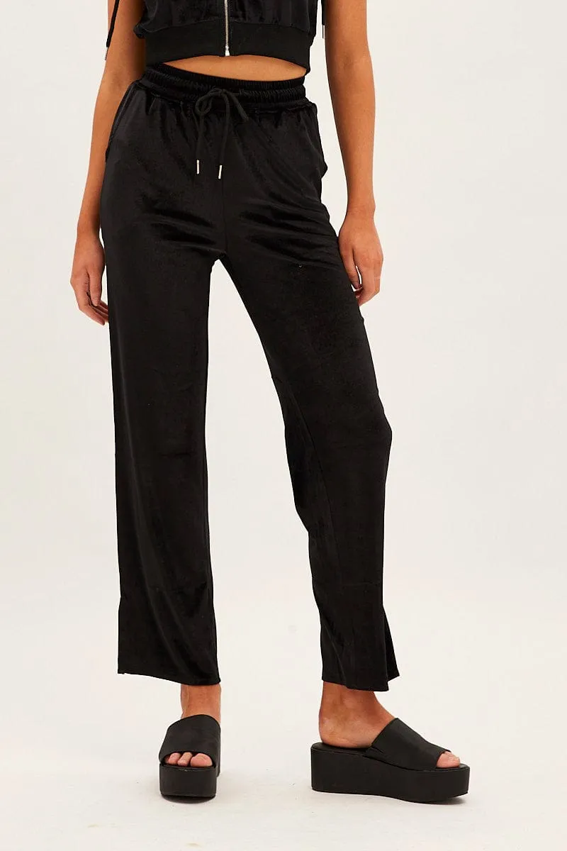 Black Velvet Flared Hem Pants