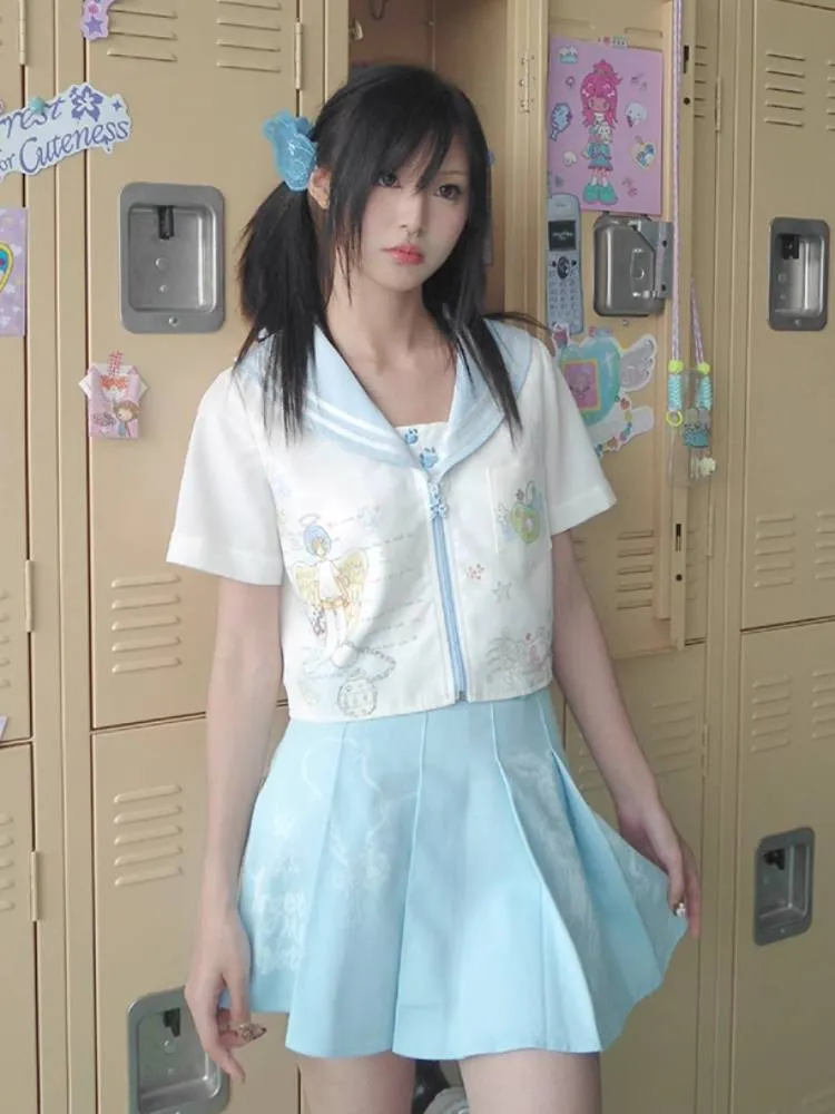 Blue pleated skirt【s0000009107】