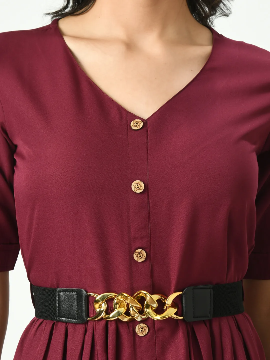 Burgundy Stylish Midi Dress For Womens