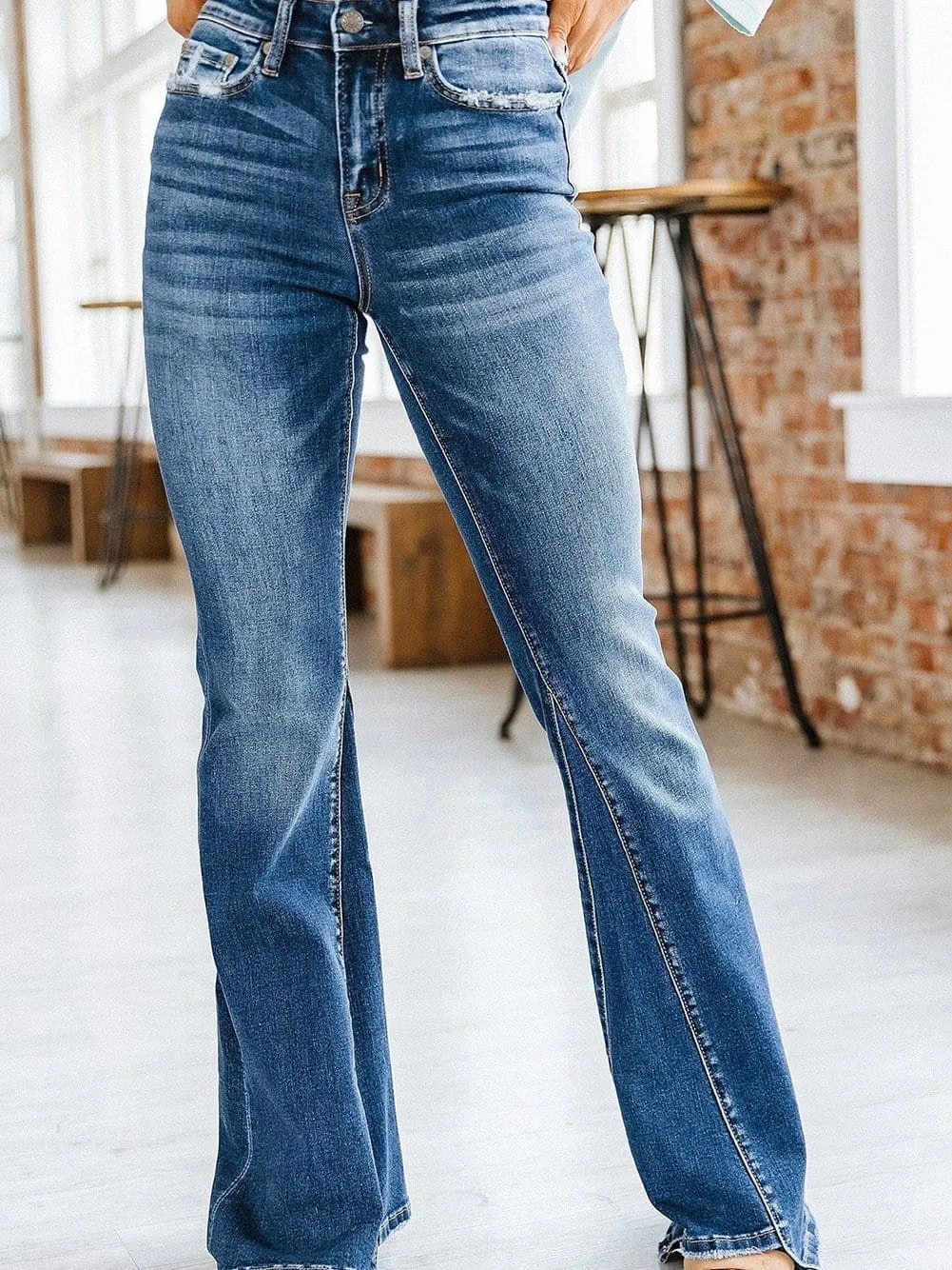 Button Fly Flare Jeans