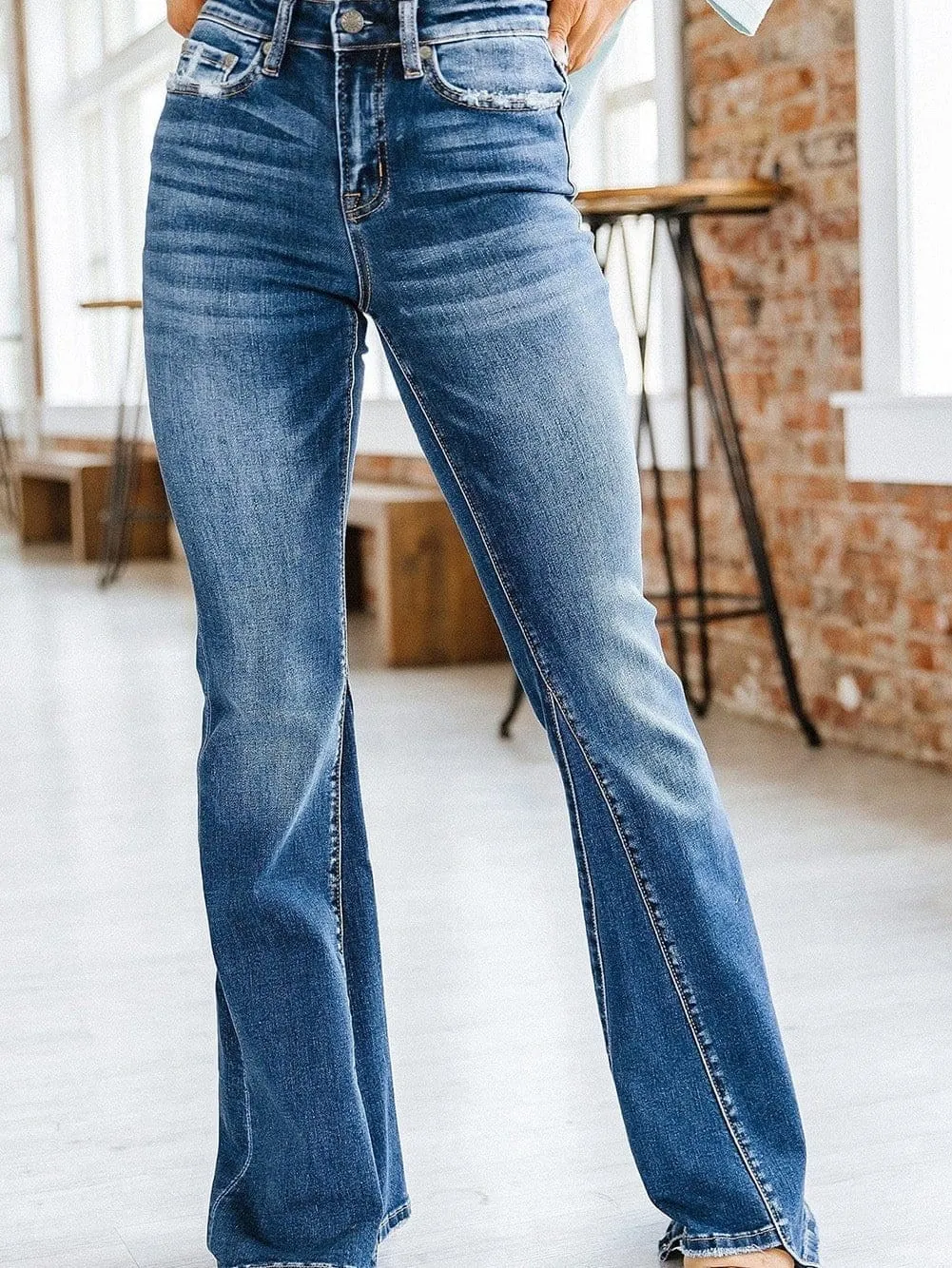 Button Fly Flare Jeans