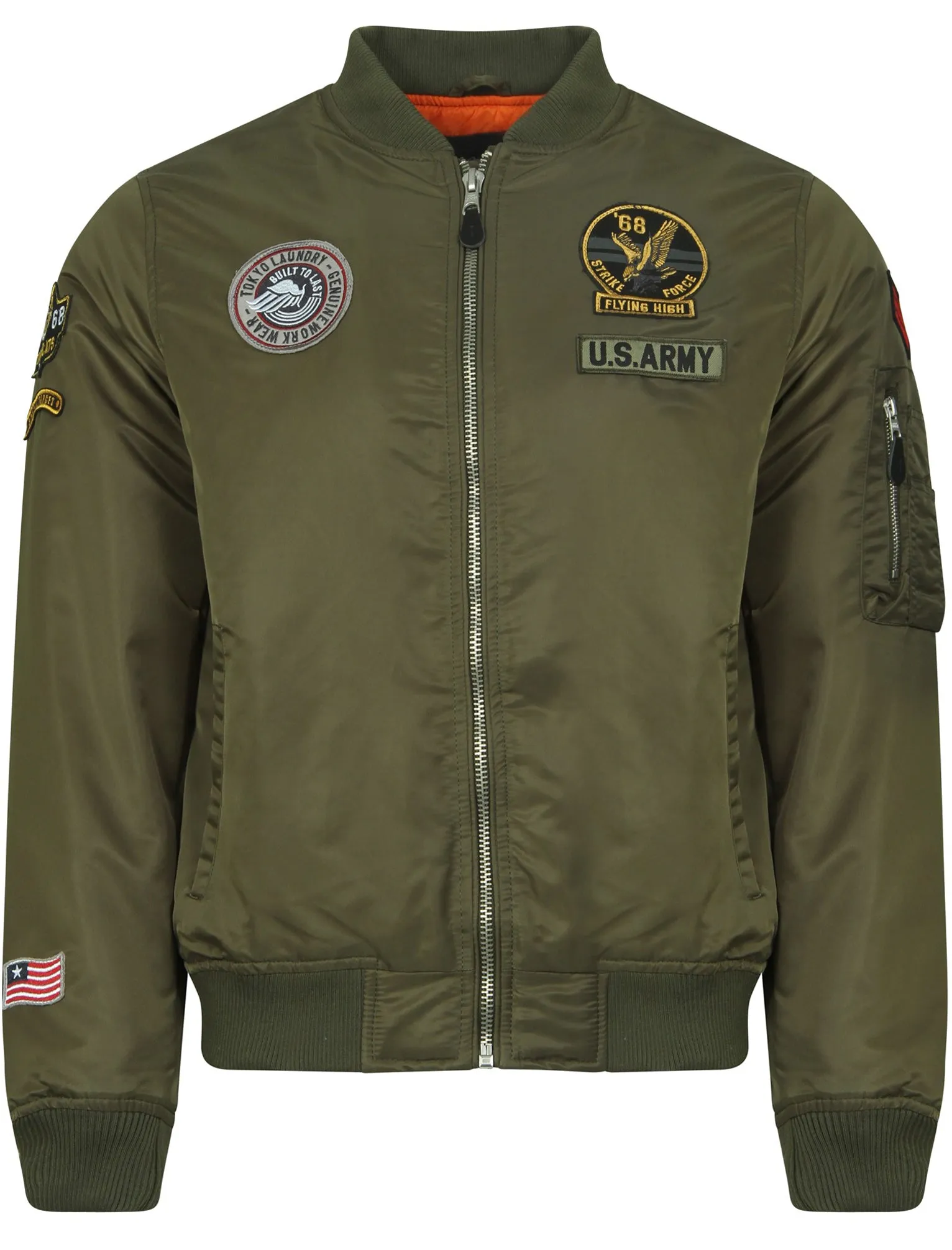 Cadence Bomber Jacket With Patches In Amazon Khaki - Tokyo Laundry
