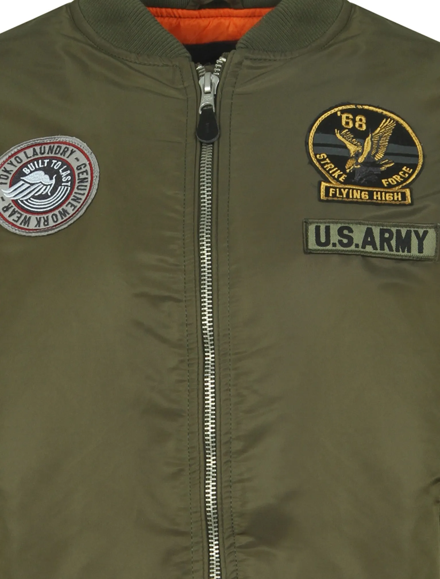 Cadence Bomber Jacket With Patches In Amazon Khaki - Tokyo Laundry