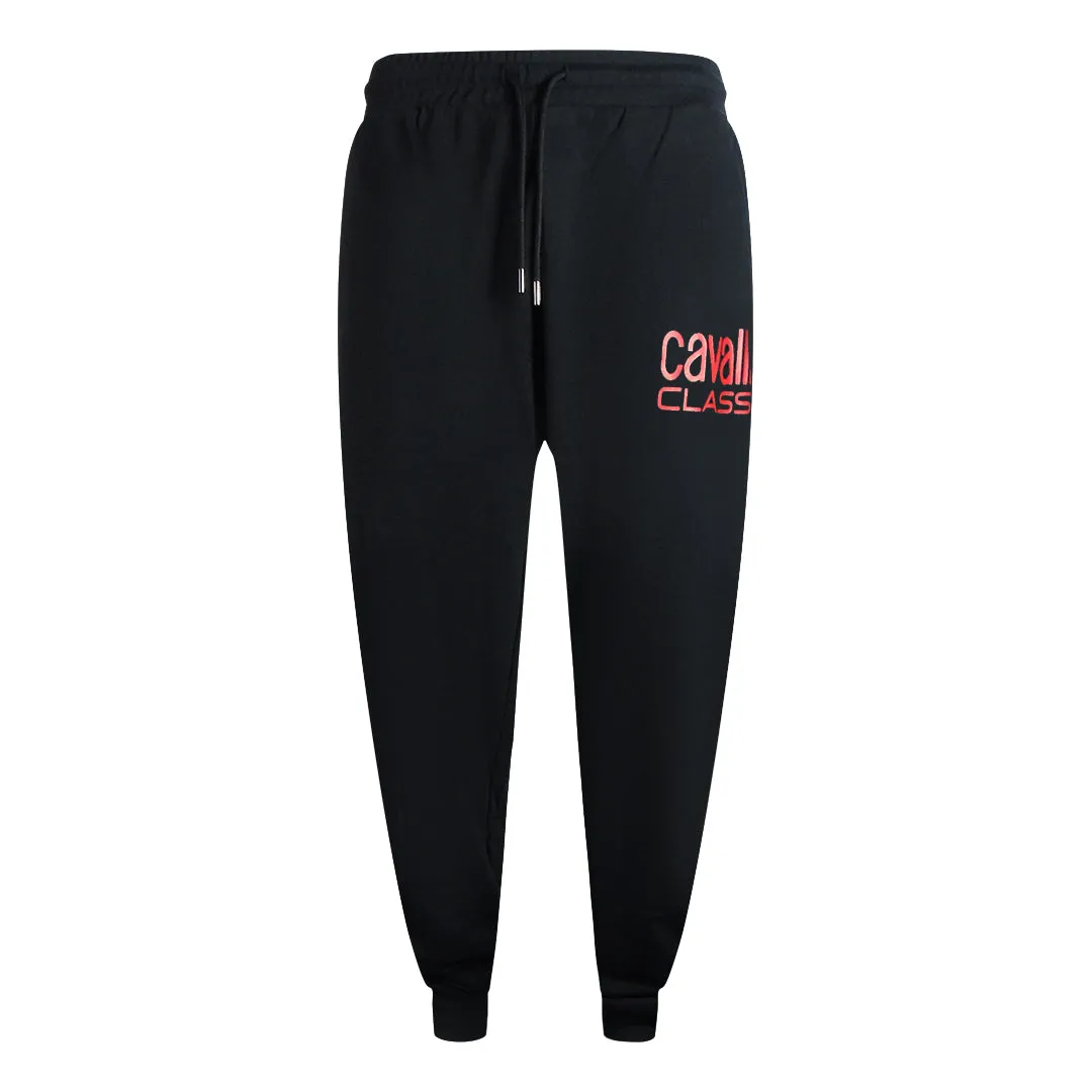 Cavalli Class Bold Red Logo Black Sweatpants