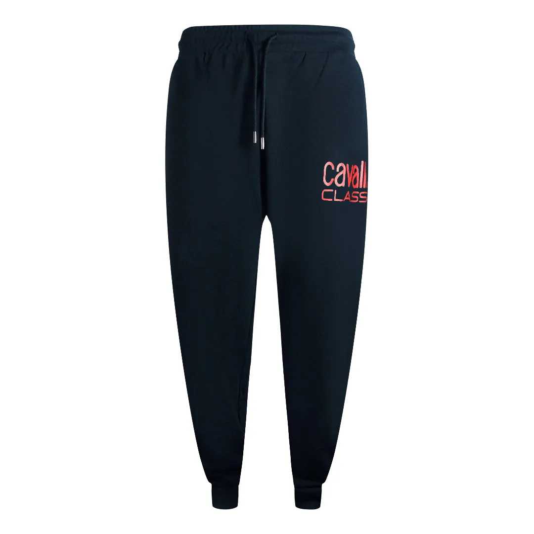 Cavalli Class Bold Red Logo Navy Blue Sweatpants