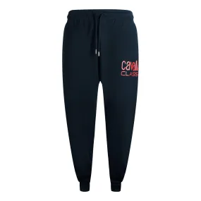 Cavalli Class Bold Red Logo Navy Blue Sweatpants