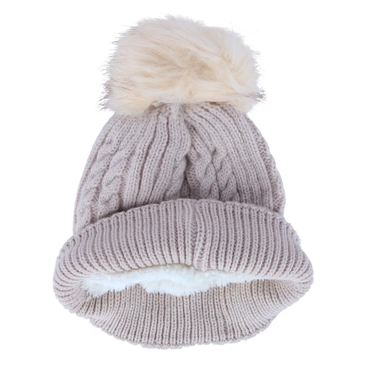 CTM® Women's Knit Winter Beanie with Cuff and Synthetic Fur Pom