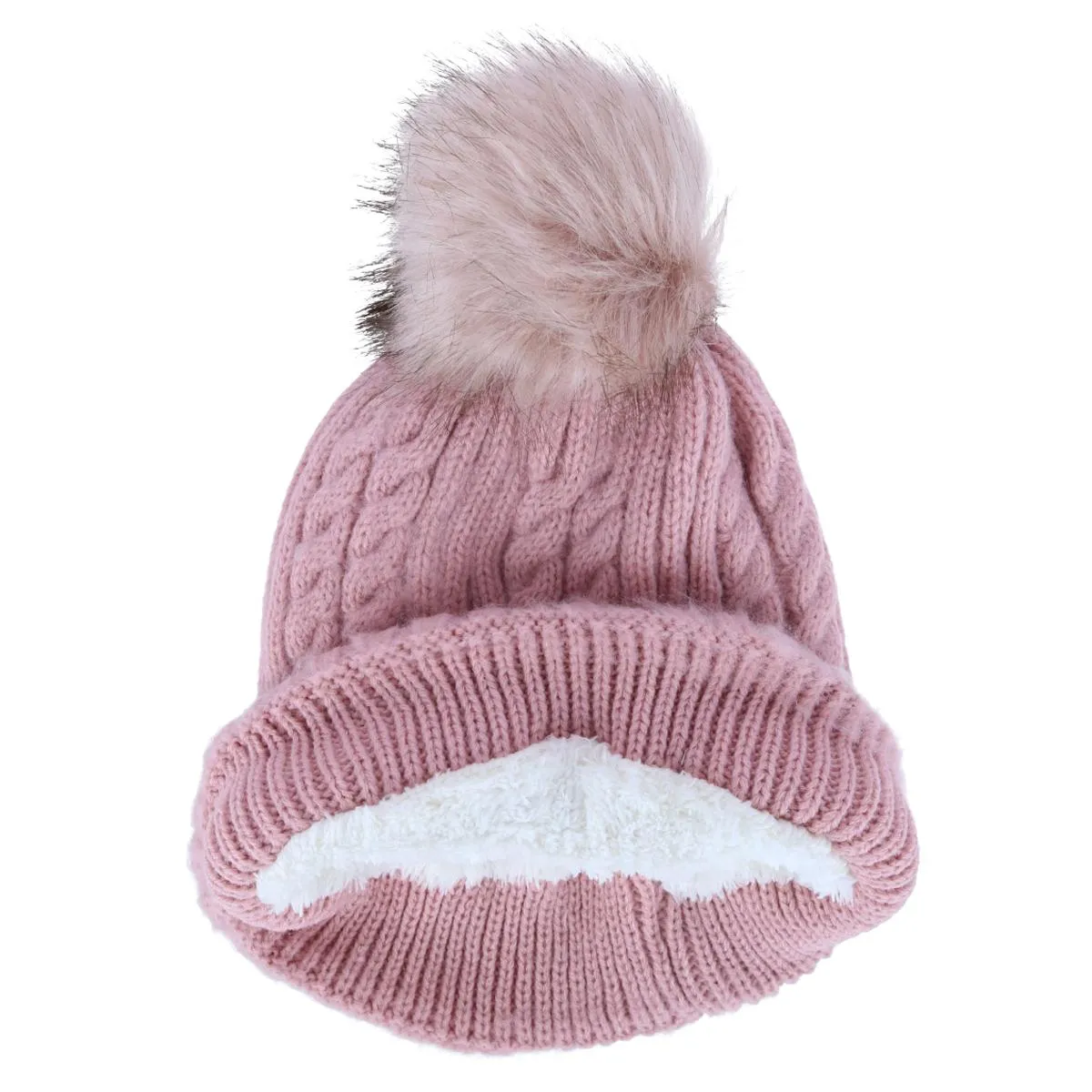 CTM® Women's Knit Winter Beanie with Cuff and Synthetic Fur Pom