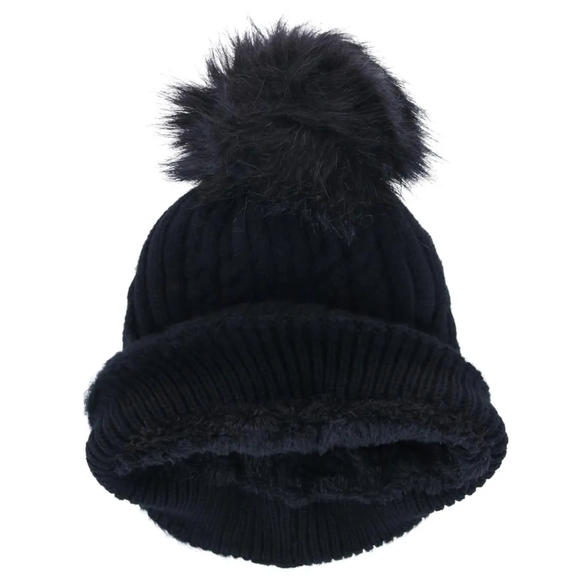 CTM® Women's Knit Winter Beanie with Cuff and Synthetic Fur Pom