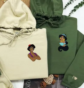 Custom Embroidered Princess & Prince Couple Sweatshirts - Personalized Matching Hoodies For Couples