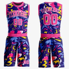 Custom Figure Pink-Gold Music Festival Round Neck Sublimation Basketball Suit Jersey