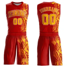 Custom Red Gold-White Round Neck Sublimation Basketball Suit Jersey