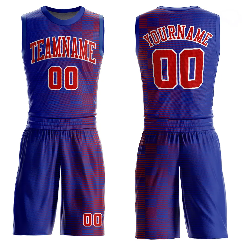 Custom Royal Red-White Round Neck Sublimation Basketball Suit Jersey