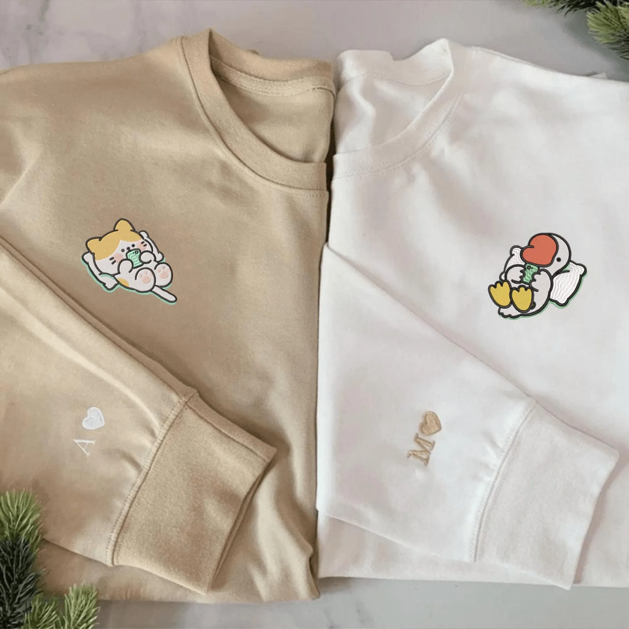 Cute Cat & Goose Couple Hoodies – Adorable Matching Hoodies for Couples