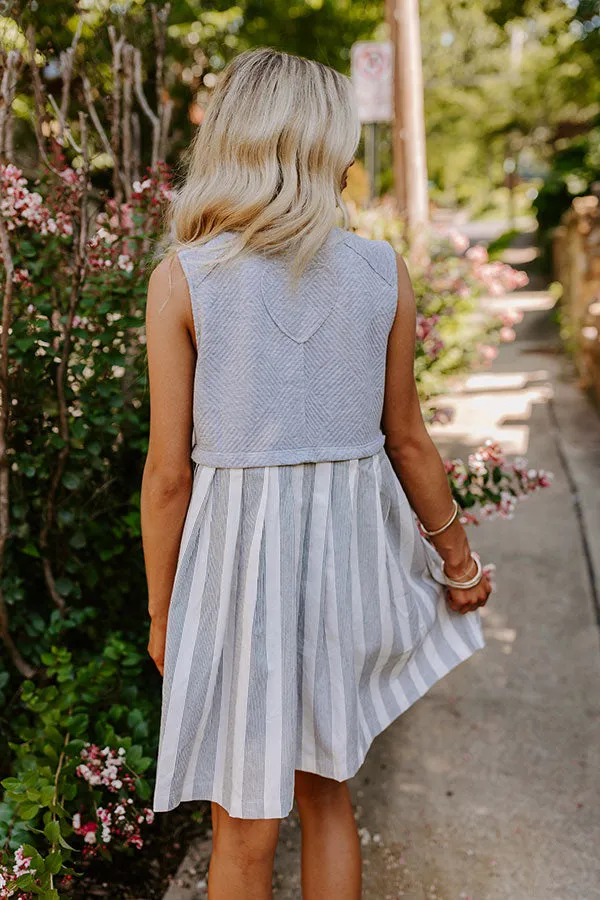 Cute Smile Stripe Mini Dress in Grey