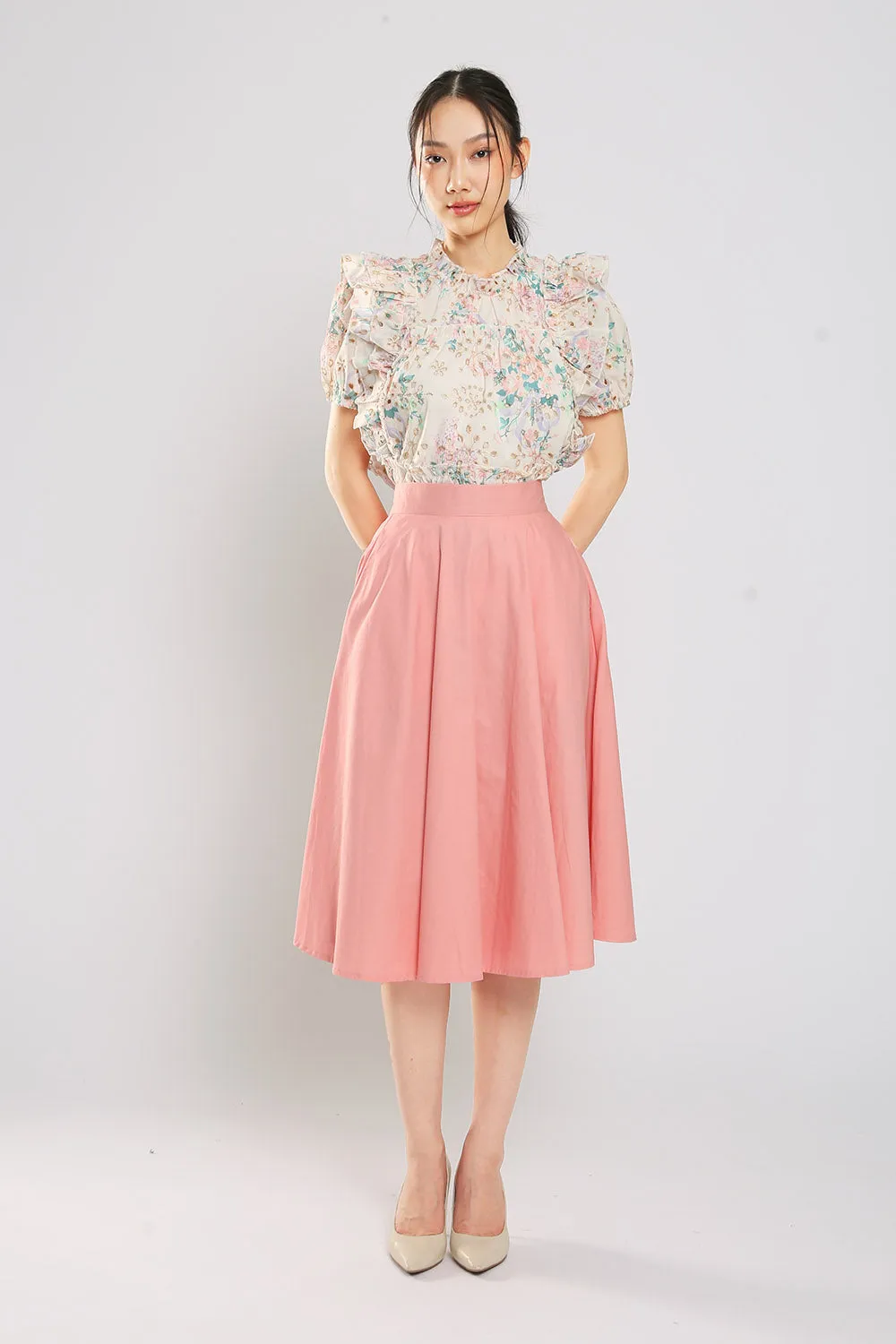 Dariela Cotton Maxi Skirt in Baby Pink