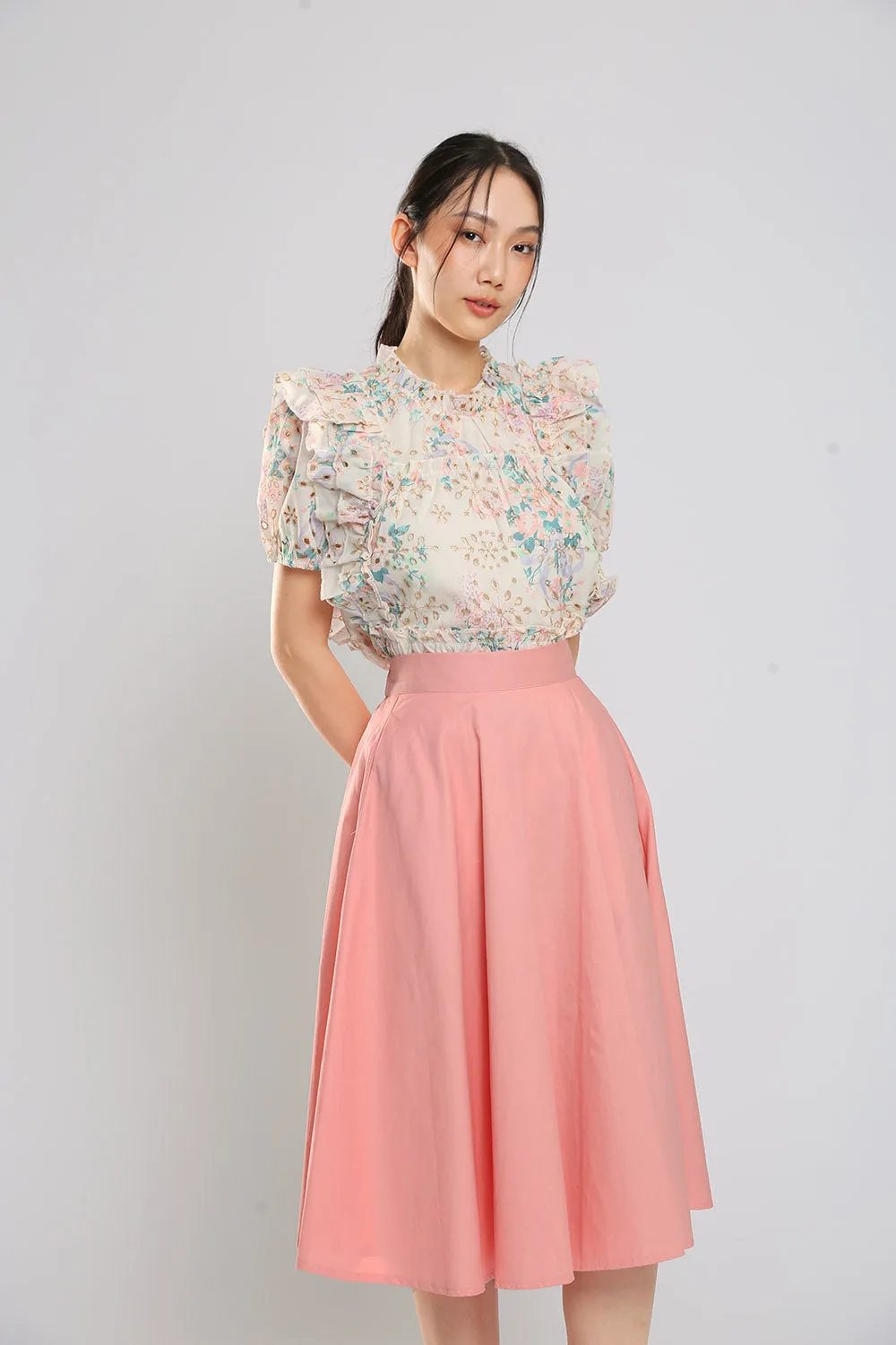 Dariela Cotton Maxi Skirt in Baby Pink