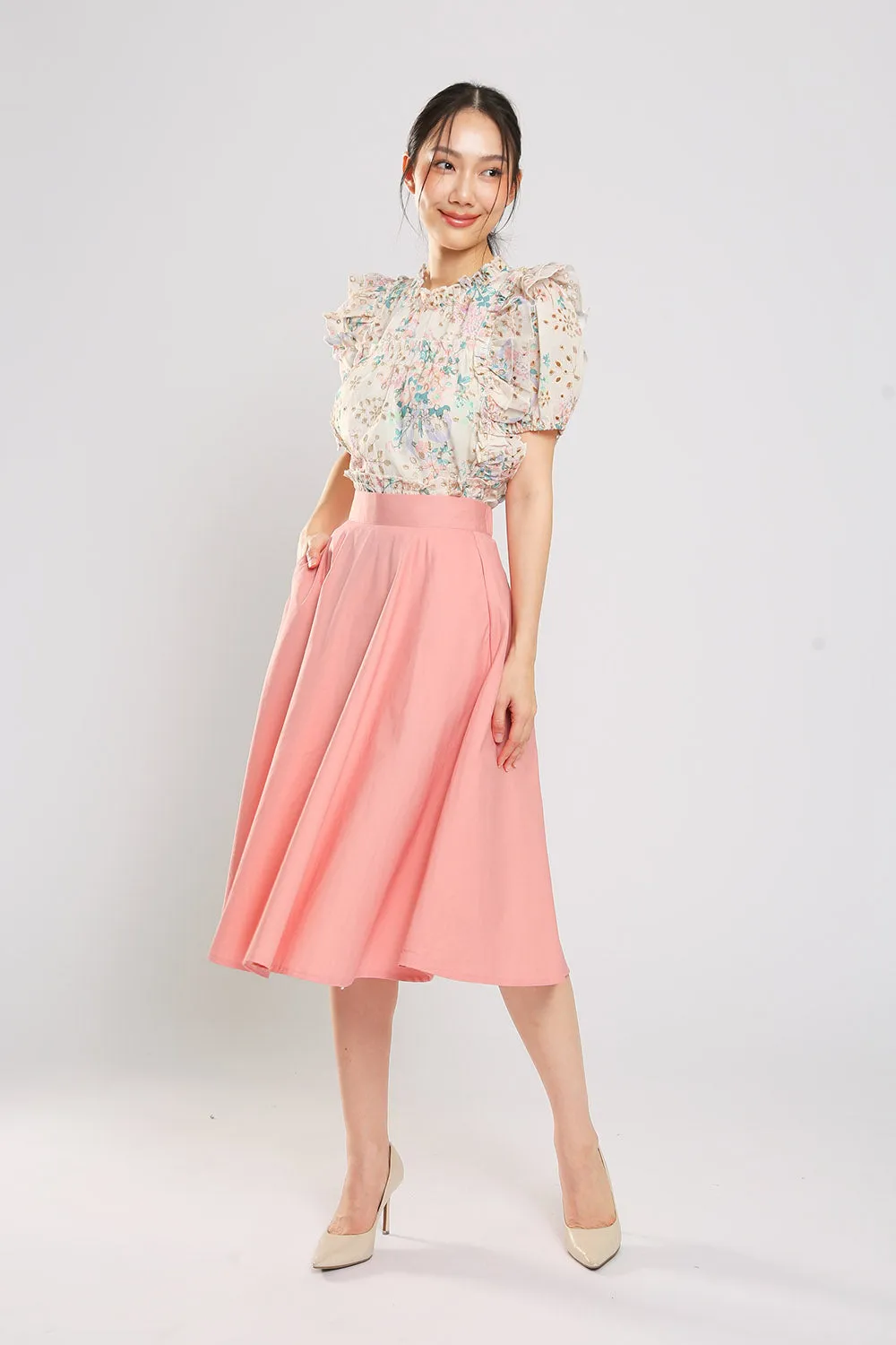 Dariela Cotton Maxi Skirt in Baby Pink