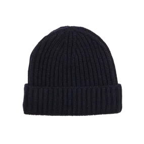 Dark Navy Cashmere Ribbed Beanie