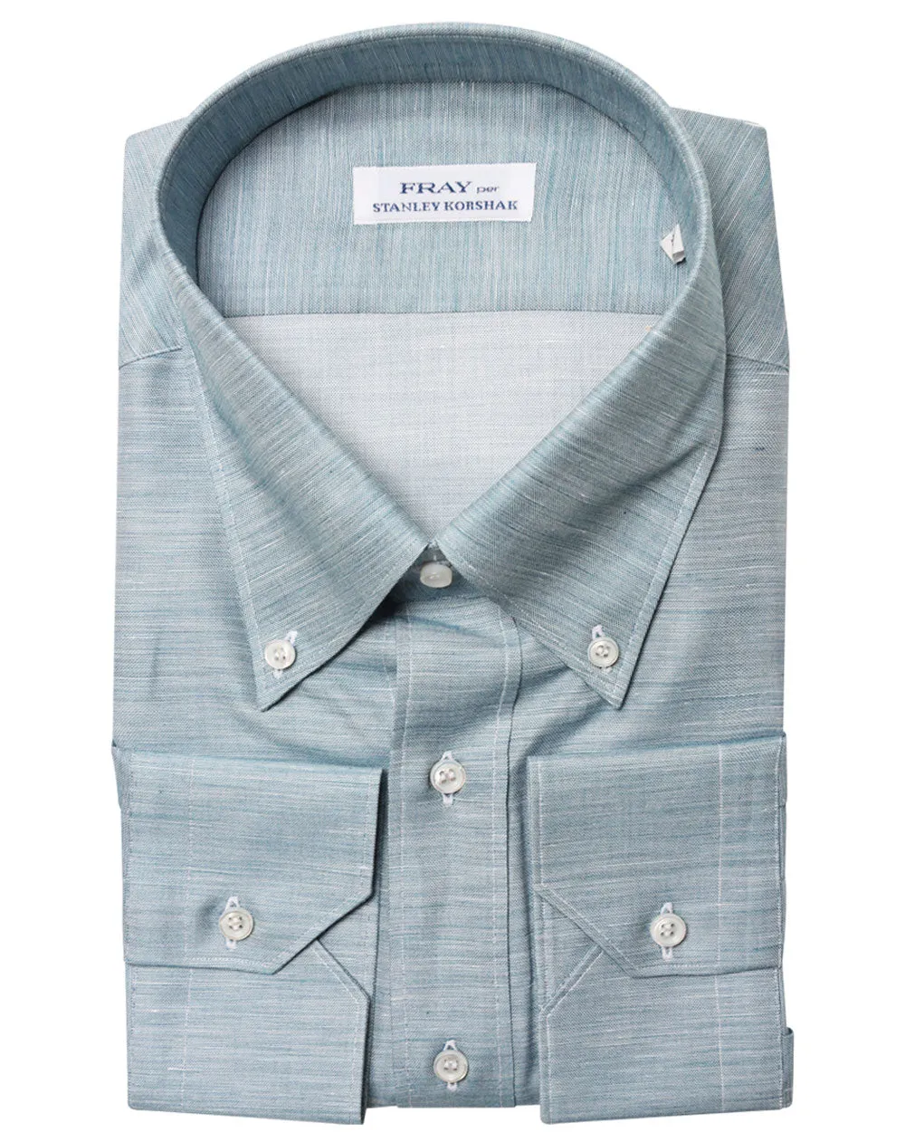 Dark Teal Heathered Cotton Blend Dress Shirt