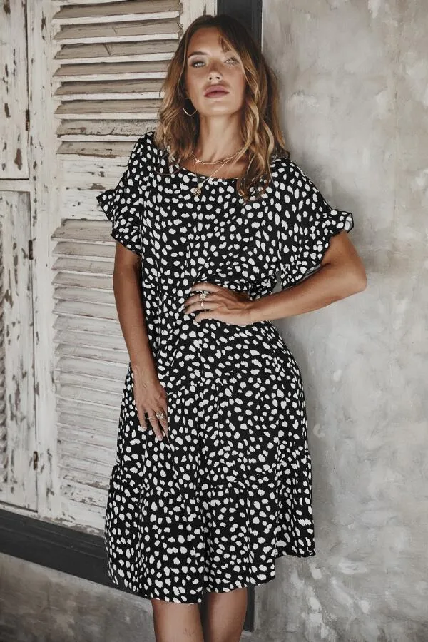 Dunnmall Stylish Ruffled Sleeve Polka Dot Dress