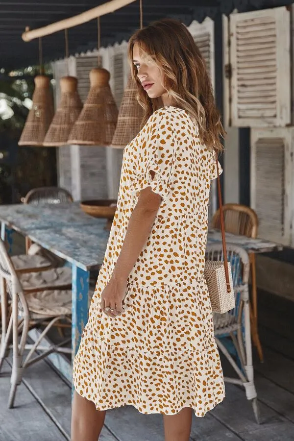 Dunnmall Stylish Ruffled Sleeve Polka Dot Dress