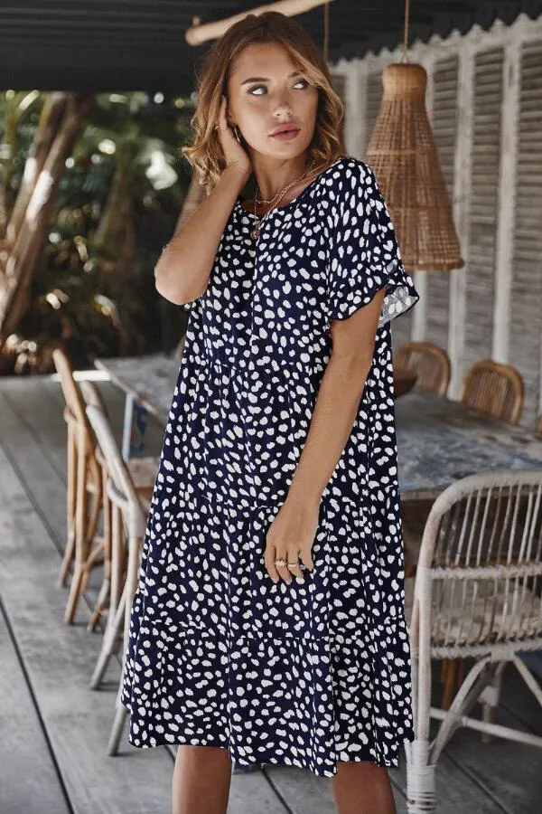 Dunnmall Stylish Ruffled Sleeve Polka Dot Dress