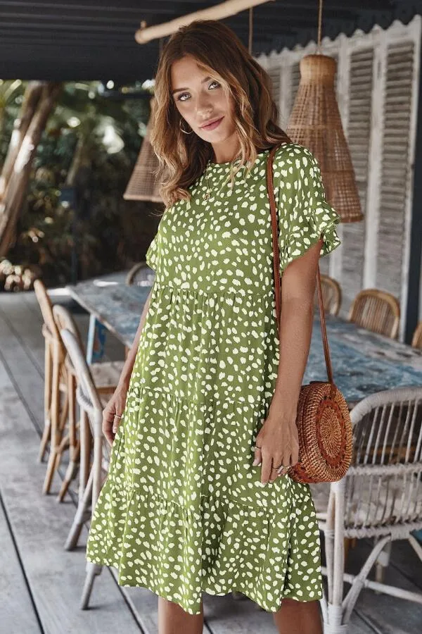 Dunnmall Stylish Ruffled Sleeve Polka Dot Dress