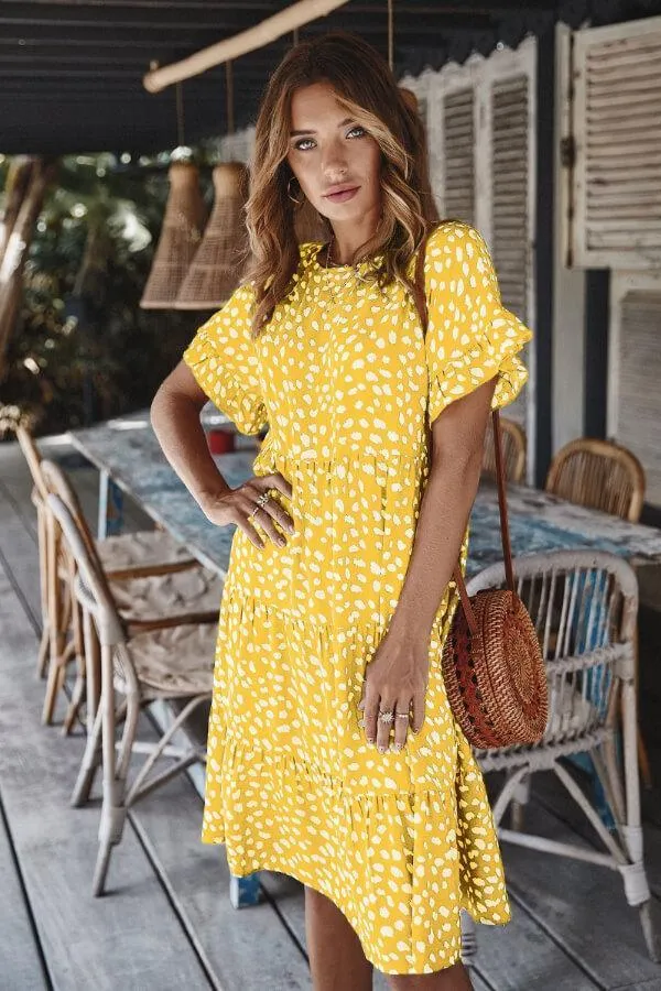 Dunnmall Stylish Ruffled Sleeve Polka Dot Dress