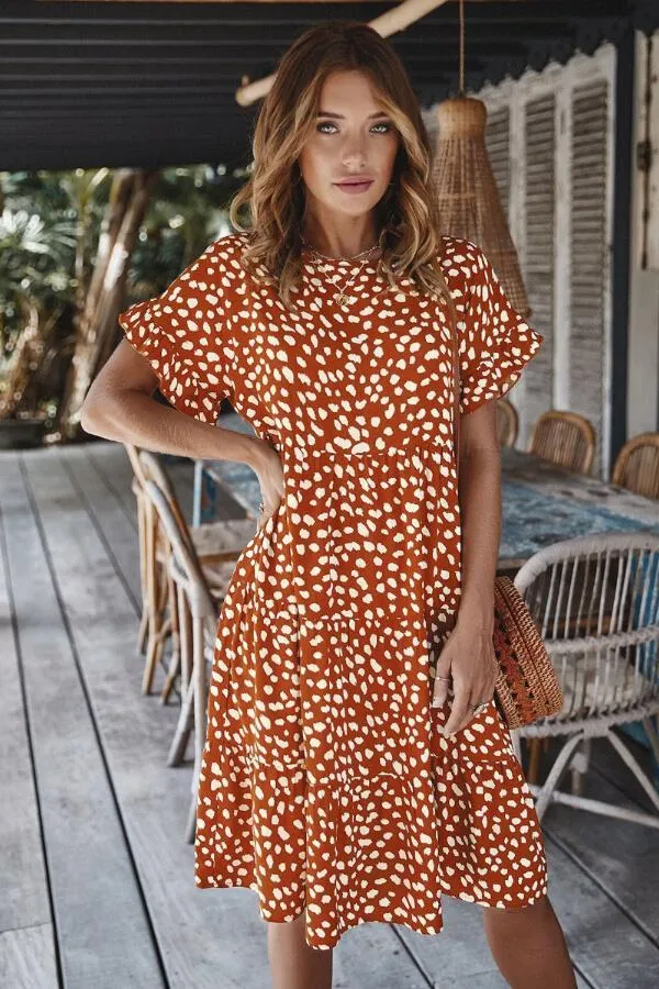 Dunnmall Stylish Ruffled Sleeve Polka Dot Dress