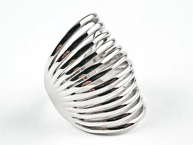 Elegant Long Elongated Multi Row & Layer Design Shiny Silver Ring