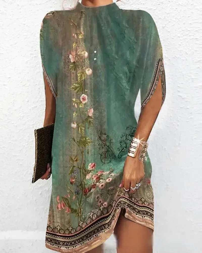 Elegant Women's Fashion Round Neck Loose Sleeve Lady Stylish Dress
