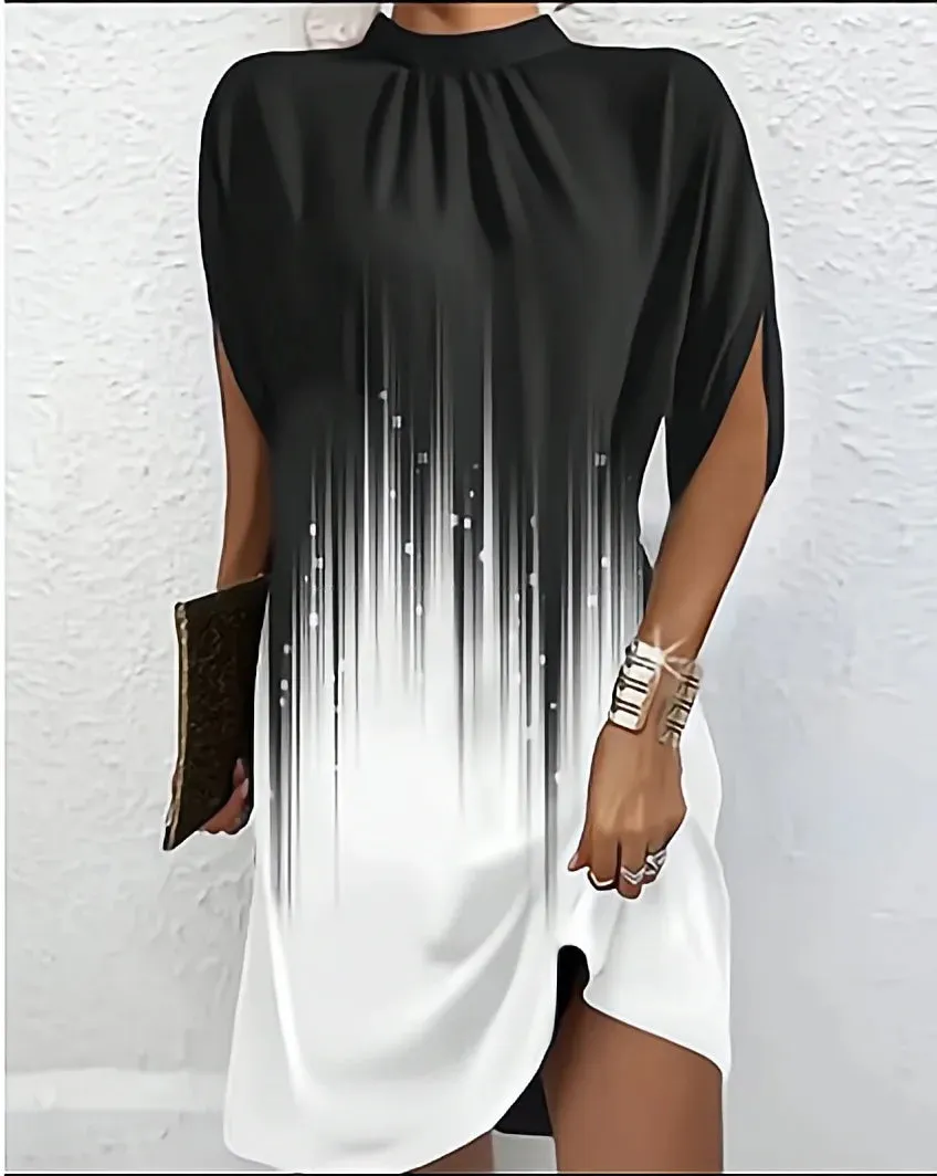 Elegant Women's Fashion Round Neck Loose Sleeve Lady Stylish Dress