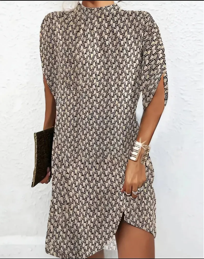 Elegant Women's Fashion Round Neck Loose Sleeve Lady Stylish Dress