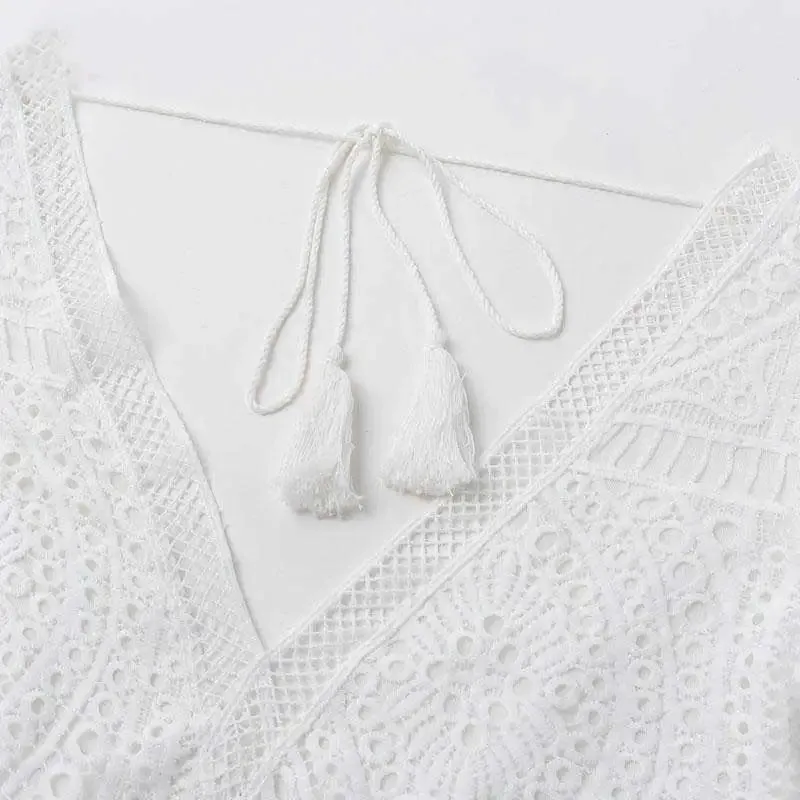 Elise Deep V-Neck Crochet Mini Dress