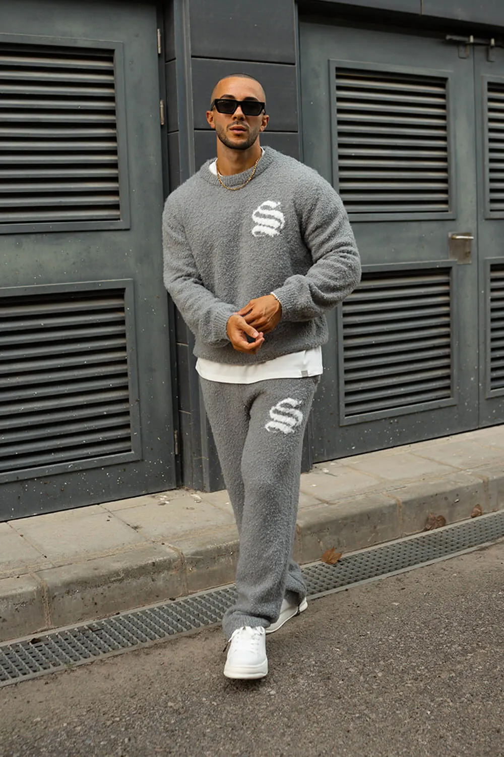 Emblem Knitted Joggers - Grey
