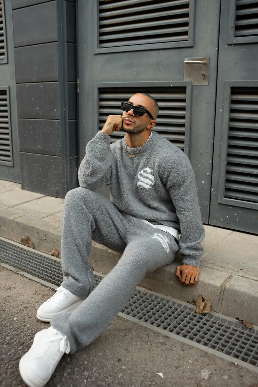 Emblem Knitted Joggers - Grey