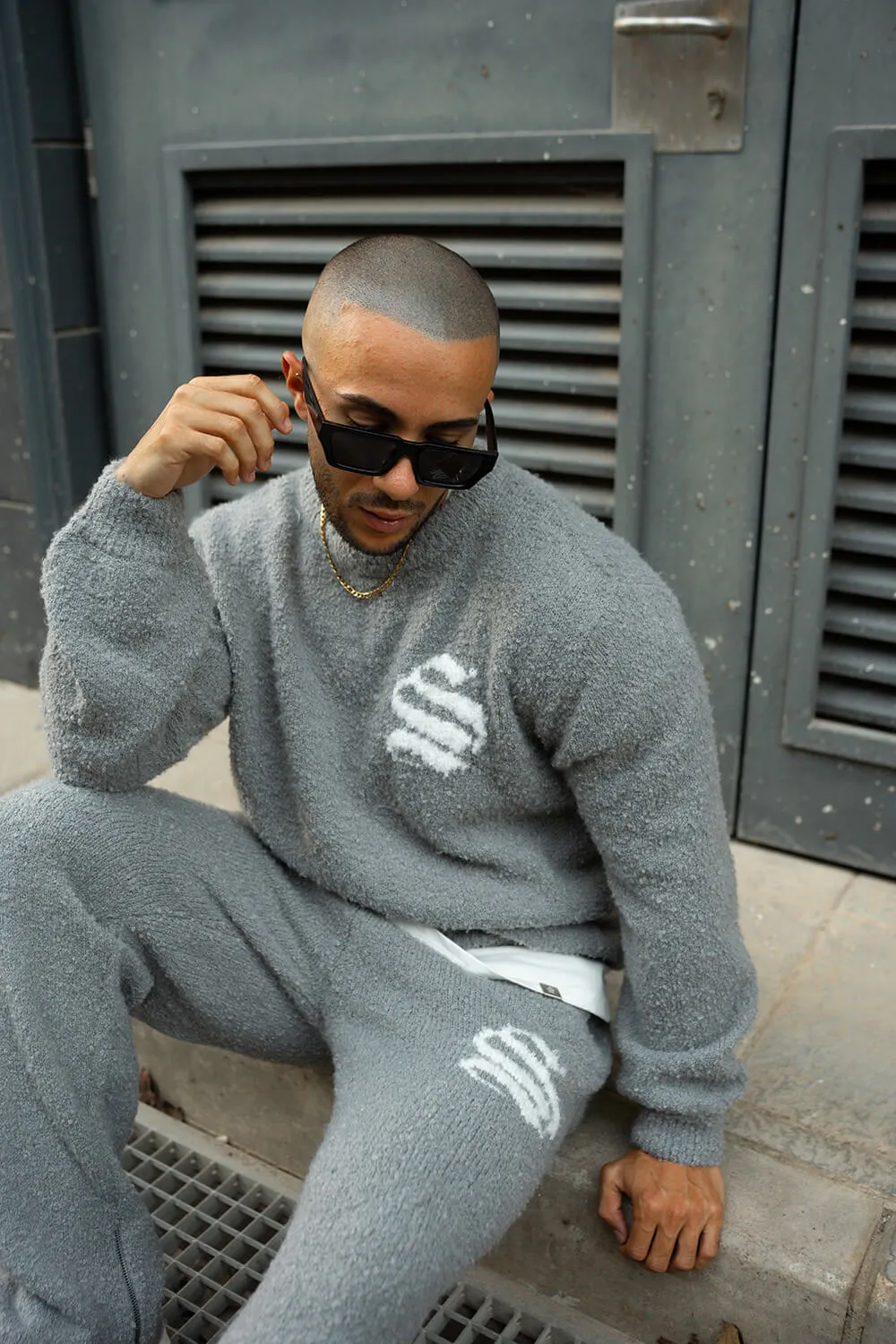Emblem Knitted Joggers - Grey