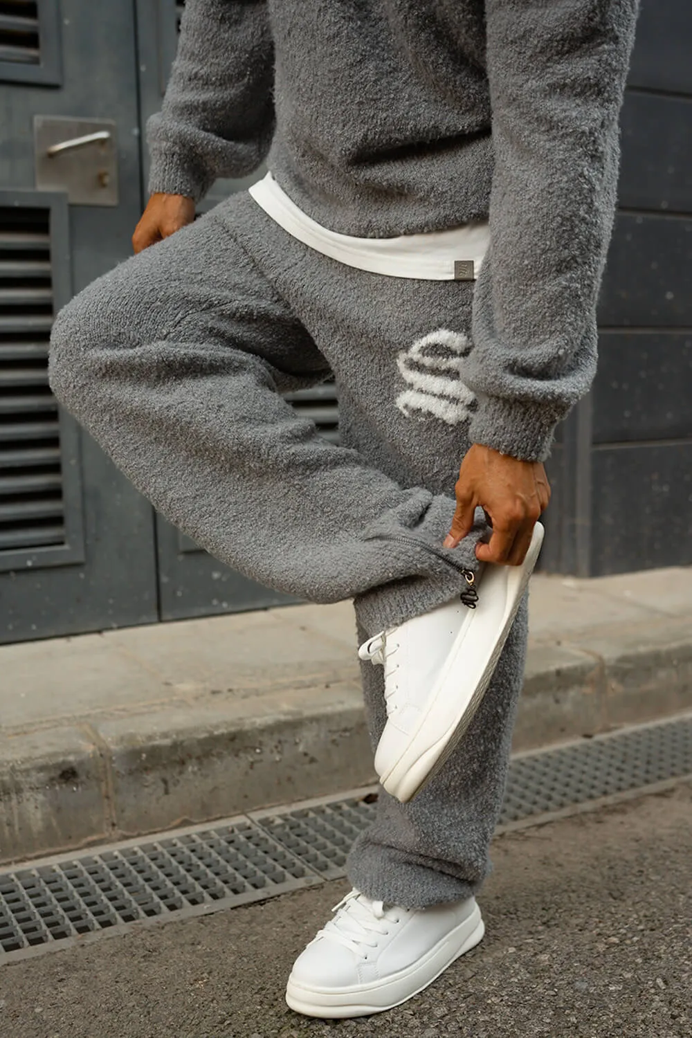 Emblem Knitted Joggers - Grey