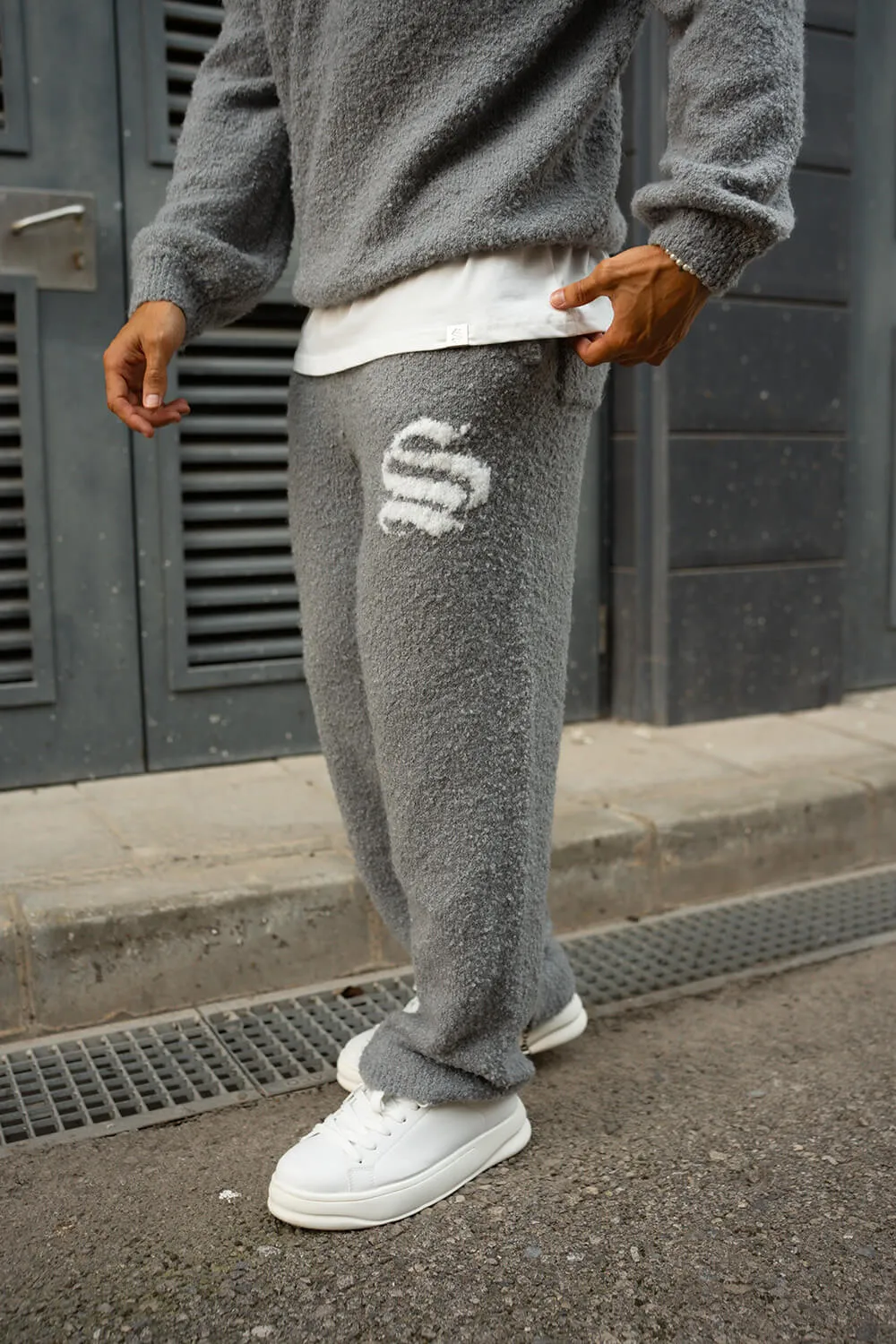 Emblem Knitted Joggers - Grey