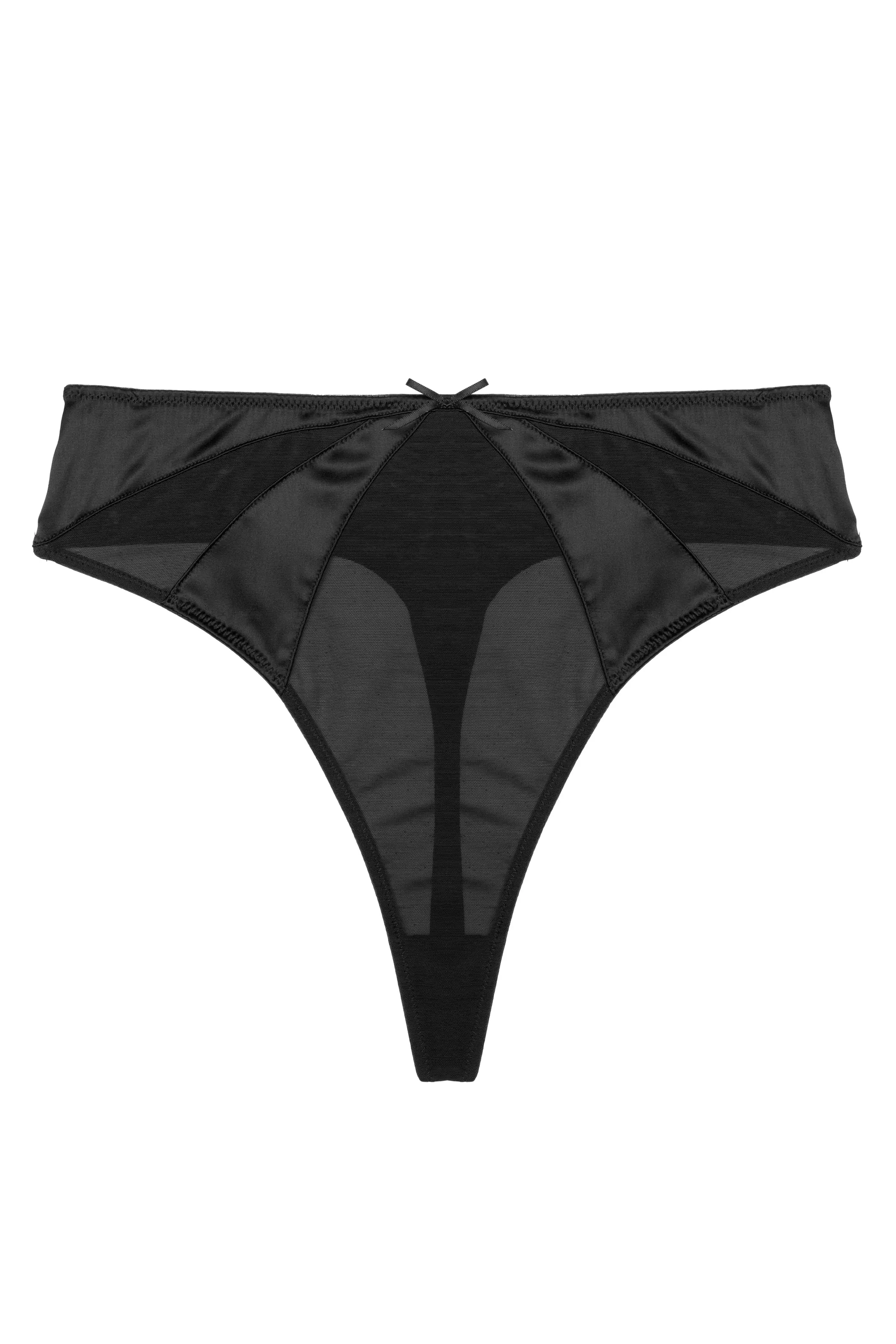 Etta Black Mesh And Satin High Waist Thong